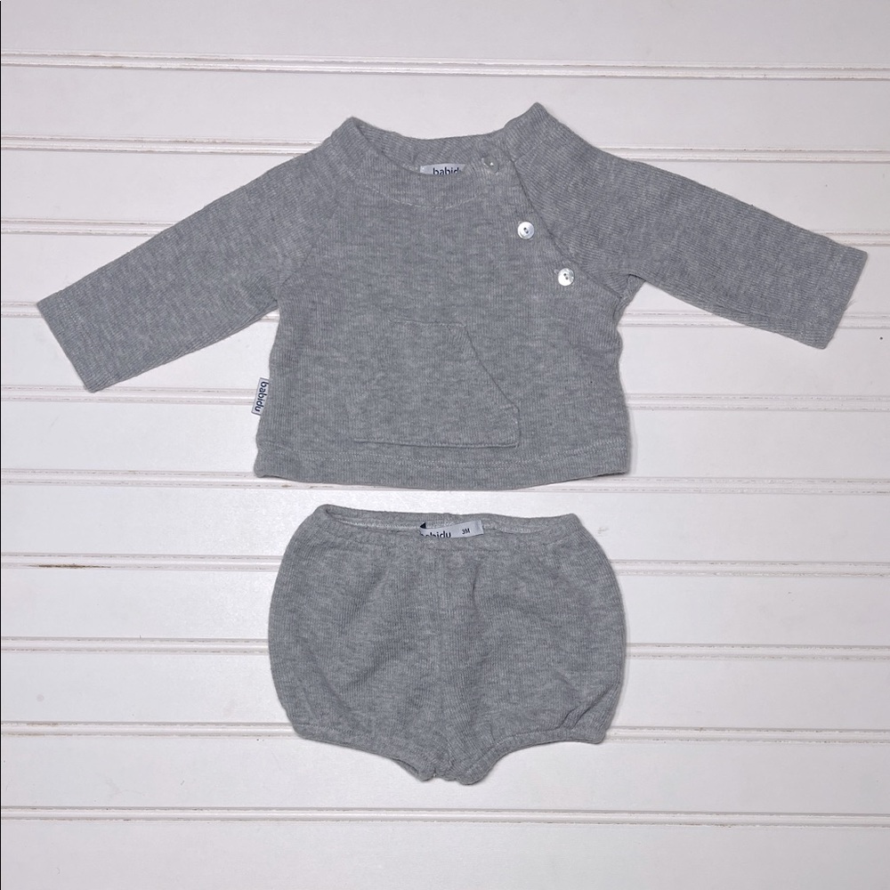 BABIDU EUC Neutral Ribbed Long Sleeve Ribbed Bloomer Set